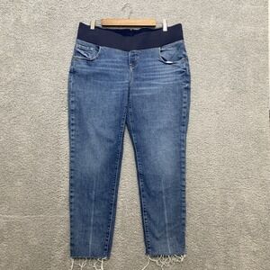 Old Navy OG Straight Maternity Jeans Women 14 Blue Denim Low Front Panel Raw Hem
